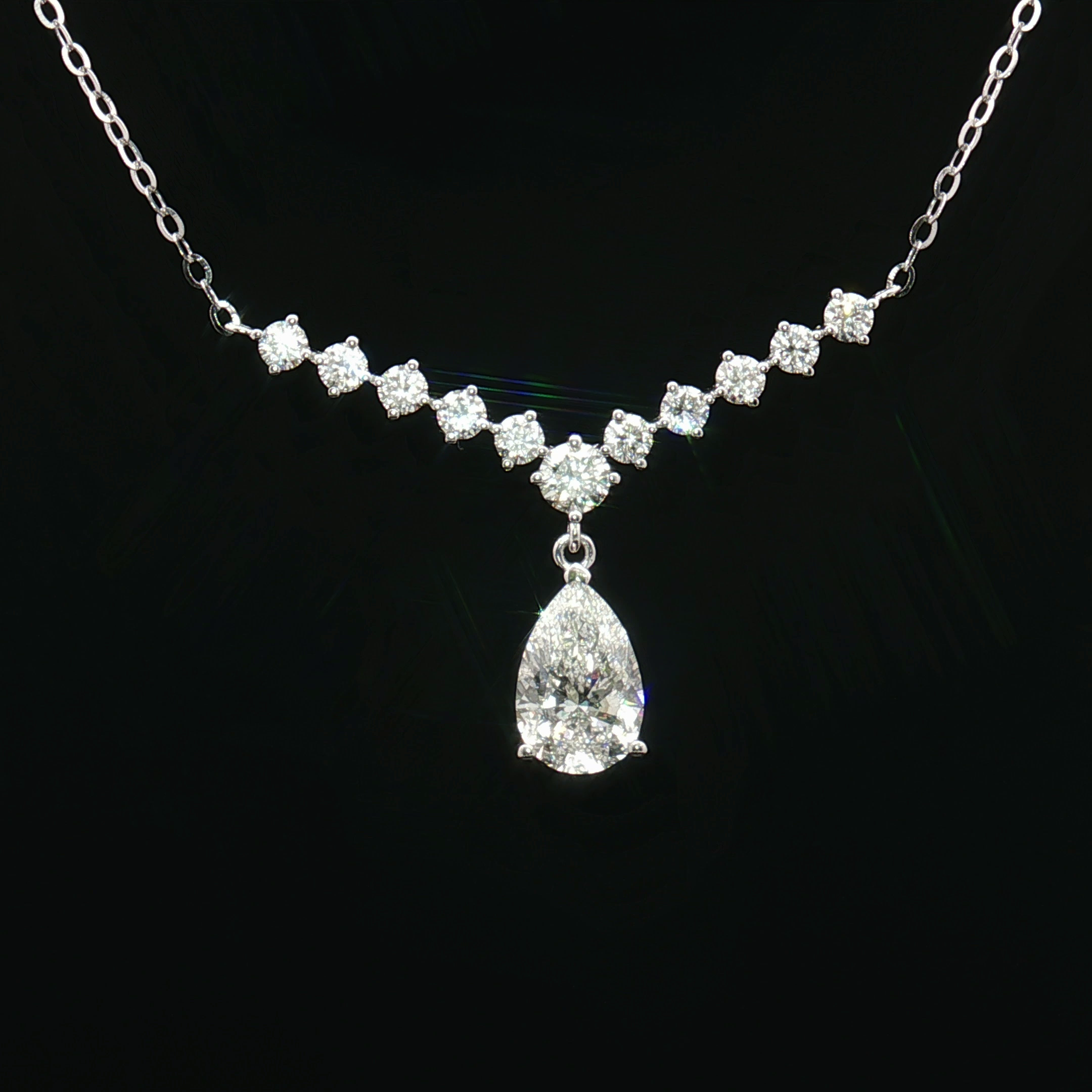LC107 - [Setting Only] Graduated Round & Pear Diamond Drop Necklace