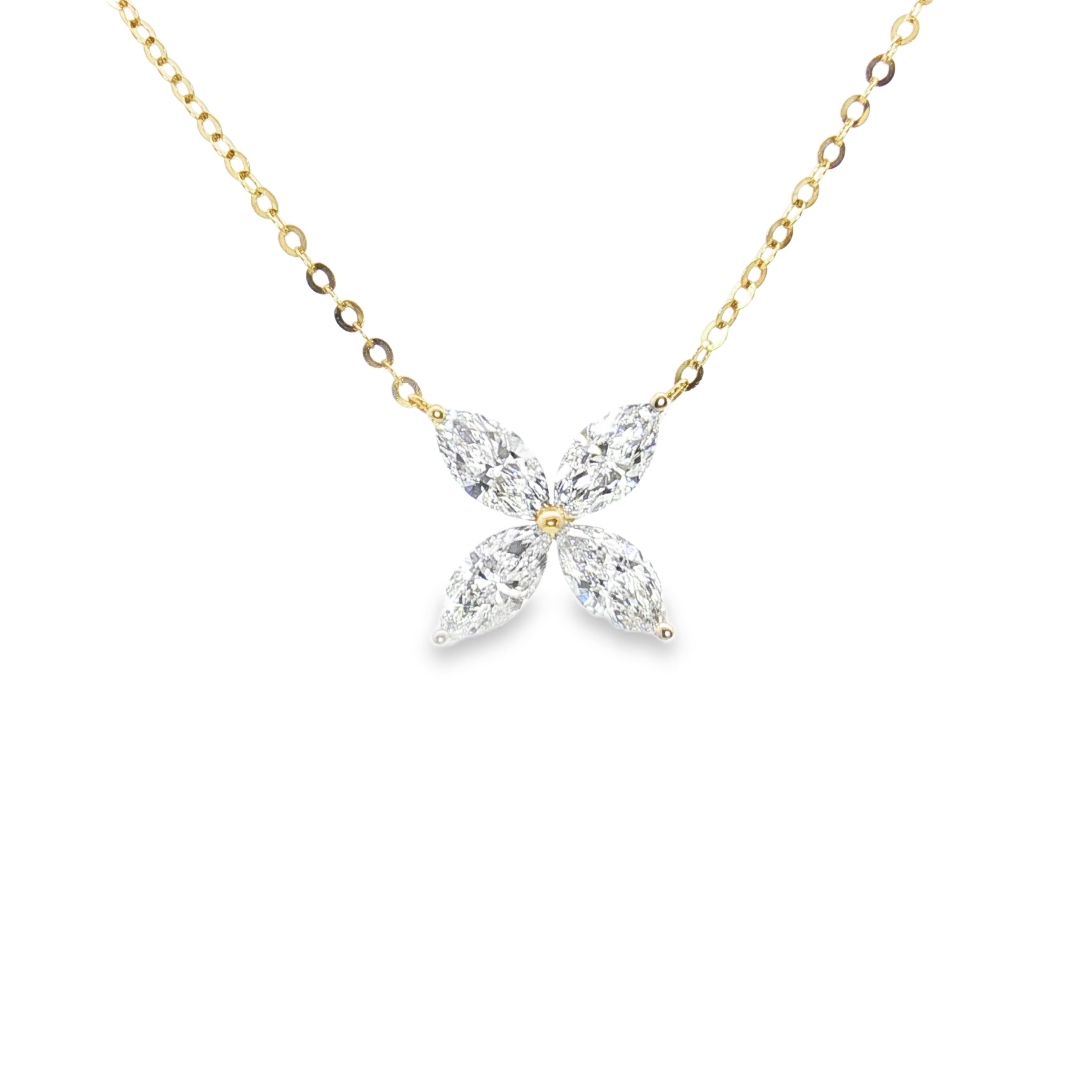 LC1230 - Marquise Cut Floral Cluster Diamond Necklace