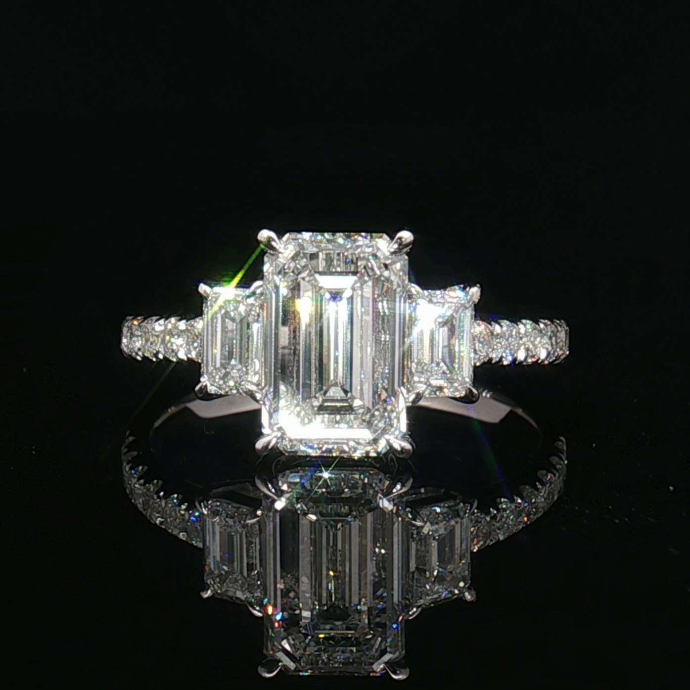 LGT0399 - [Setting Only] Emerald Cut Three Stone Pave Engagement Ring