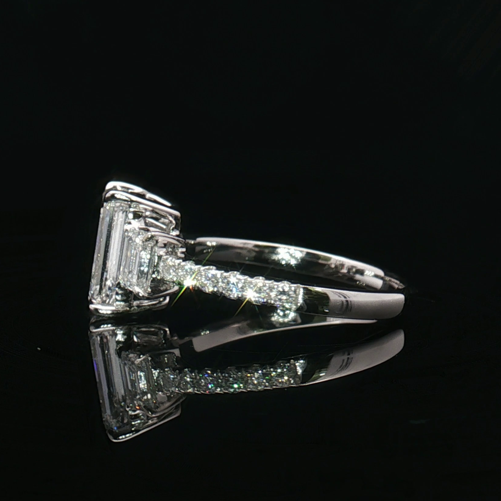 LGT0399 - [Setting Only] Emerald Cut Three Stone Pave Engagement Ring