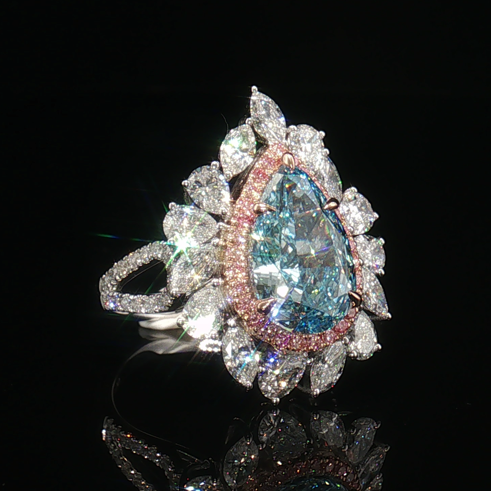 LGV0414 - [Setting Only] Pear Cut Floral Halo Engagement Ring