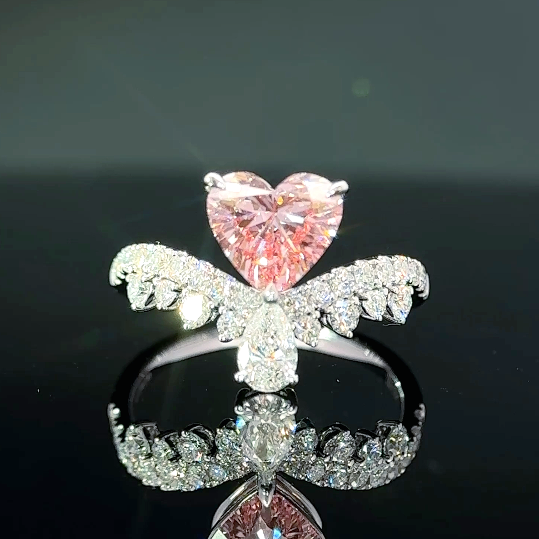 LGV0507 - [Setting Only] Heart Cut Pavé Side Stone Engagement Ring with Pear Diamond Accent