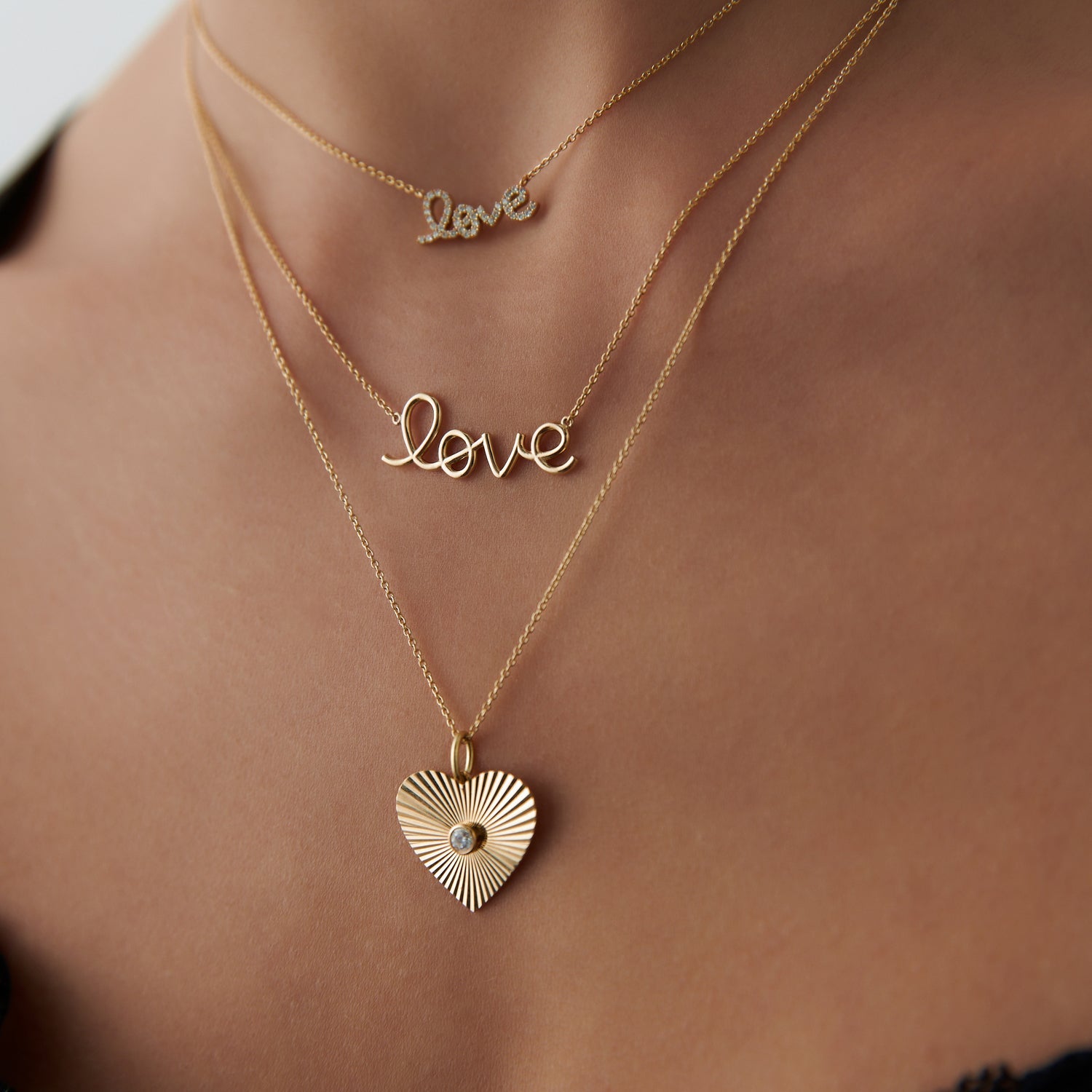 OBFJ1453 - Solid Gold Love Necklace necklace in selectable metal and diamond options - Roselle Jewelry view 3