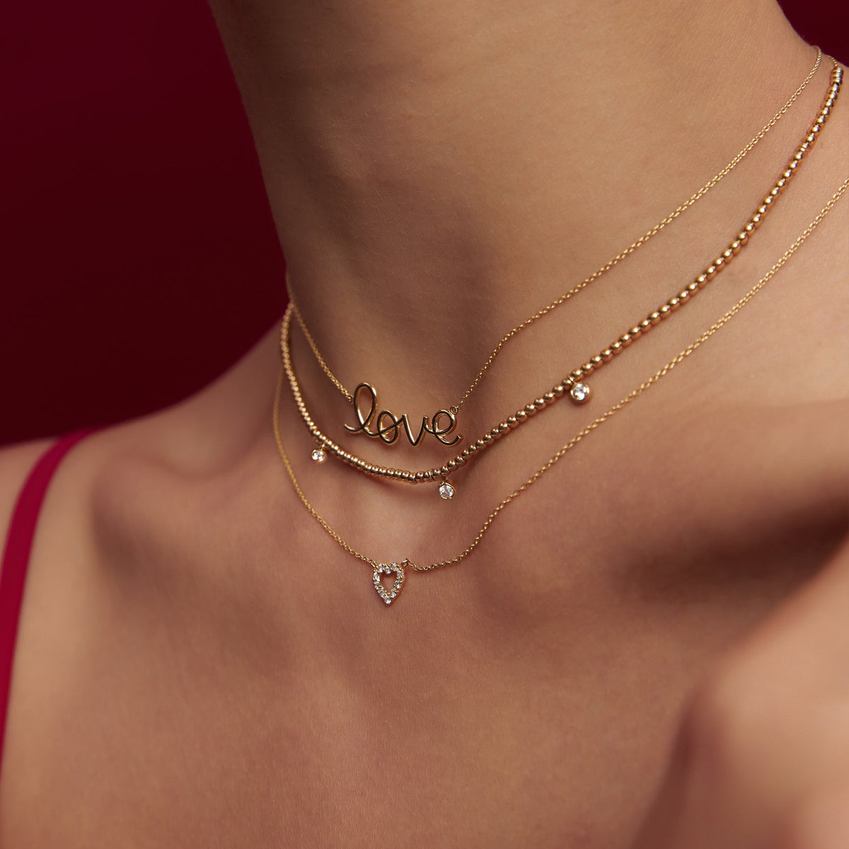 OBFJ1453 - Solid Gold Love Necklace necklace in selectable metal and diamond options - Roselle Jewelry view 4