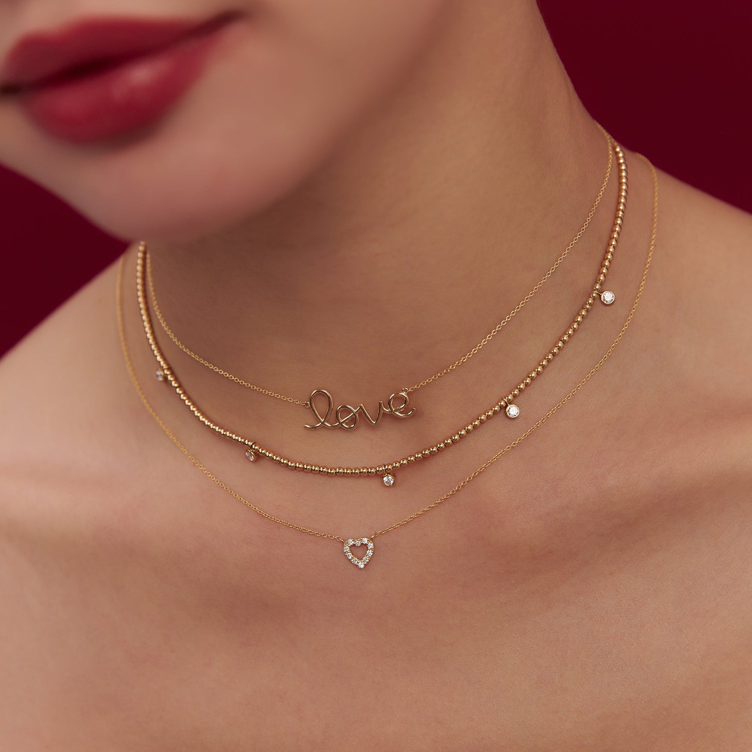 OBFJ1453 - Solid Gold Love Necklace necklace in selectable metal and diamond options - Roselle Jewelry view 5