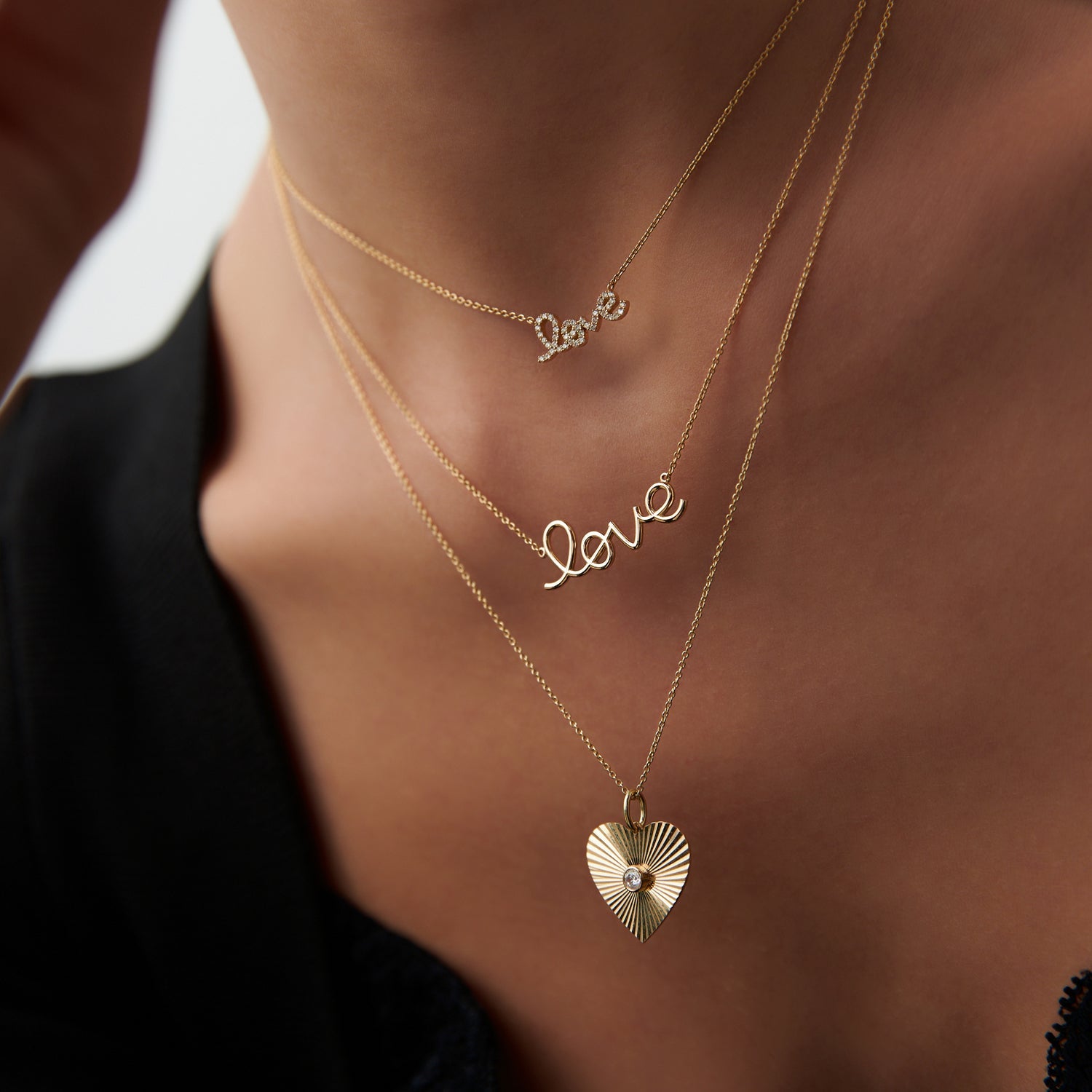OBFJ1453 - Solid Gold Love Necklace necklace in selectable metal and diamond options - Roselle Jewelry view 2
