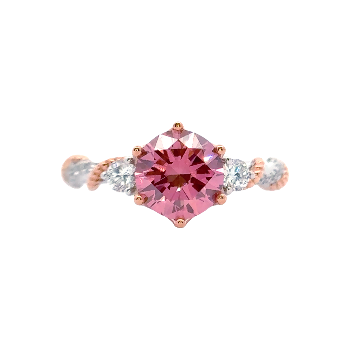 LGV1108 - [Setting Only] Twisted Shank Three Stone Round Engagement Ring