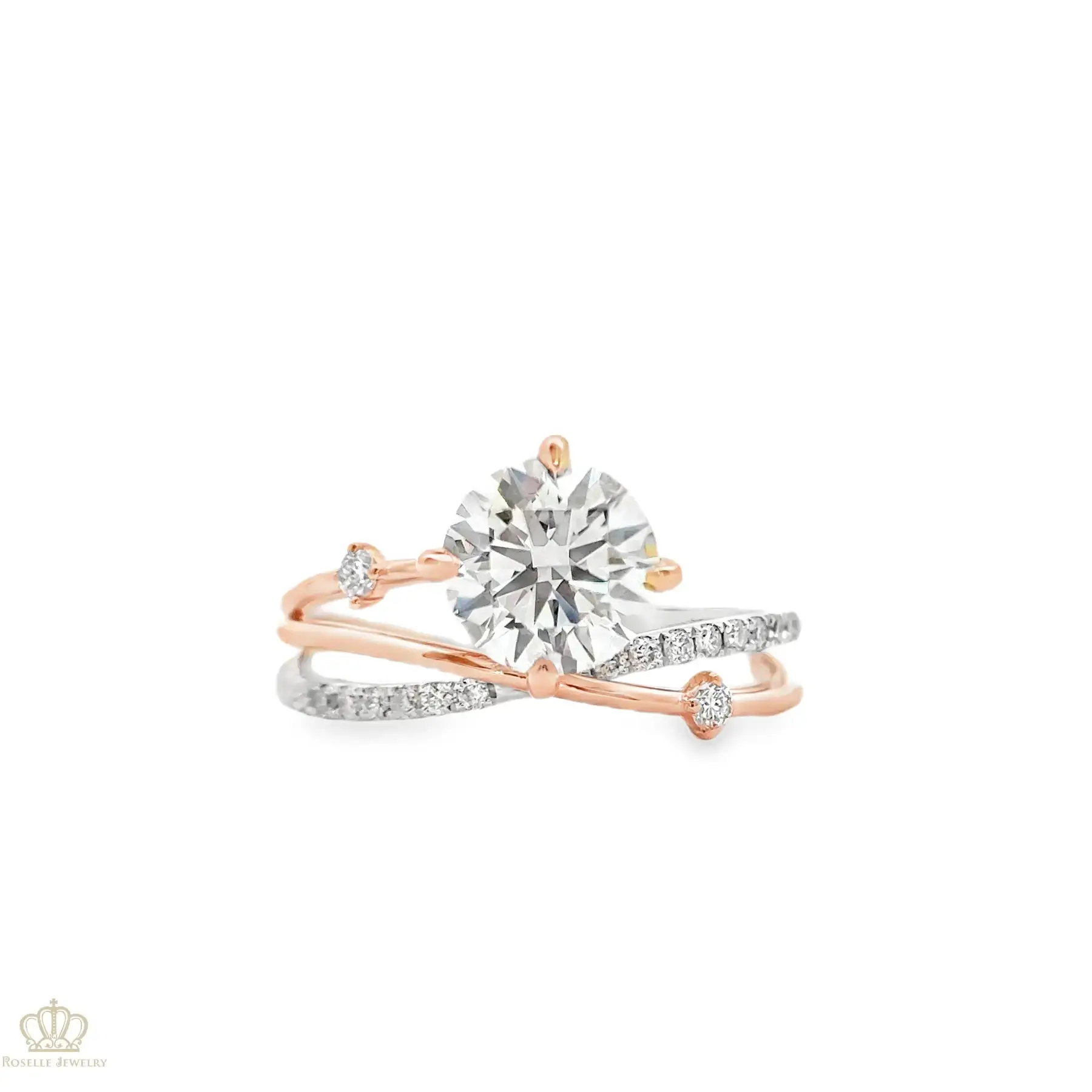 LGR059 - Instock Twist Two Tone Gold Side Stone Diamond Engagement Ring With Round 1.17CT LG622499626 CHARLISA™