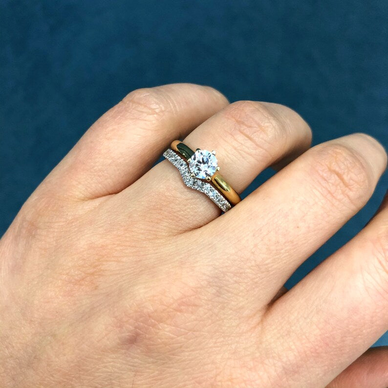 V Shape Couple Diamond Wedding Ring Set - WM30