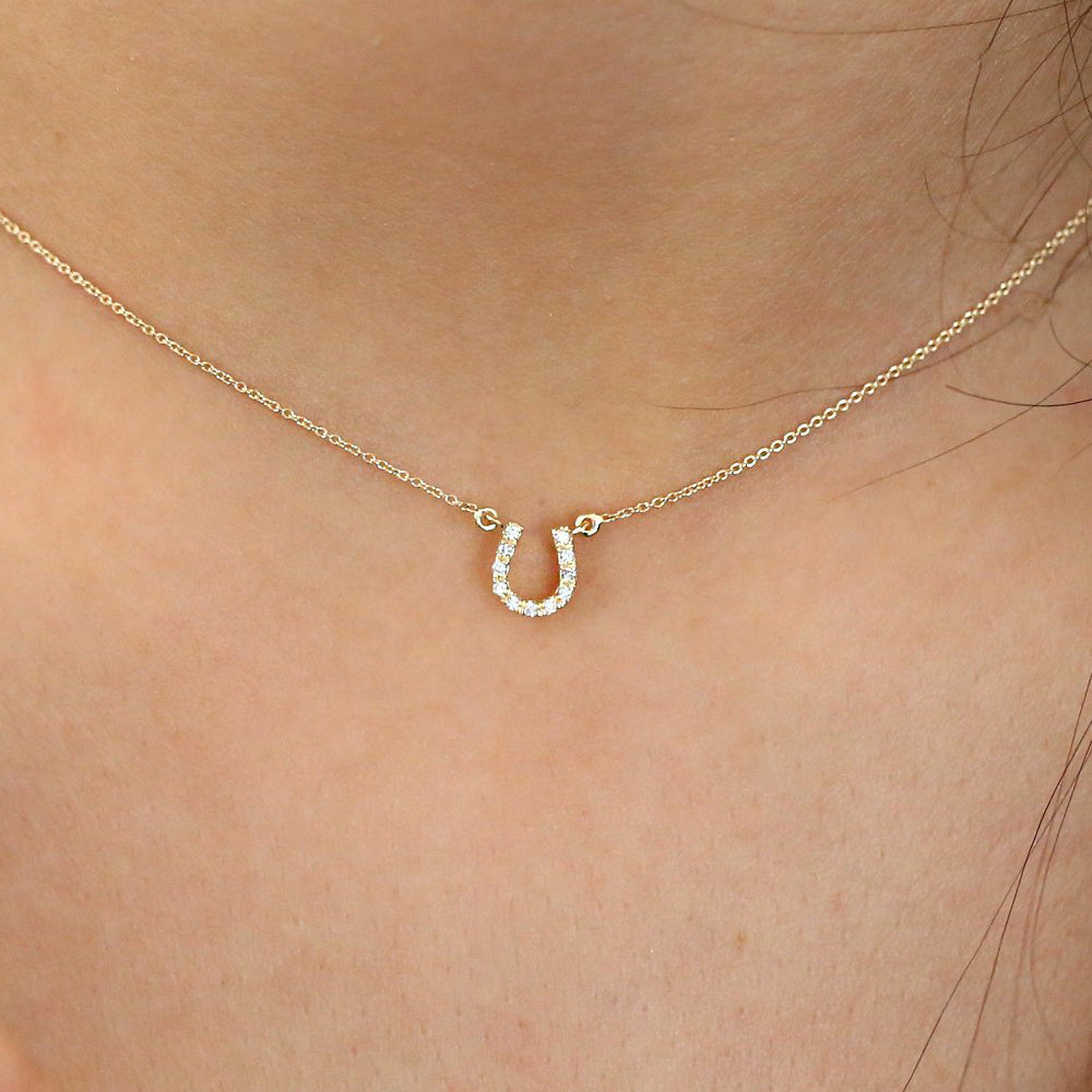 OBFJ1567 - 14K Mini Diamond Horseshoe Necklace 2