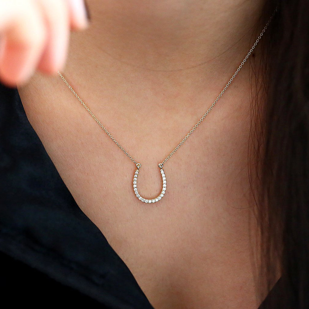 OBFJ1598 - 14k Diamond Large Horseshoe Necklace 3