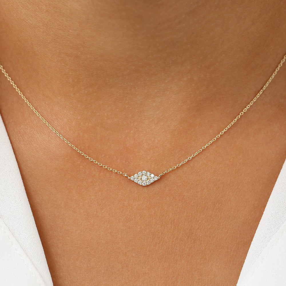 OBFJ1651 - Diamond Evil Eye Necklace necklace in selectable metal and diamond options - Roselle Jewelry view 4