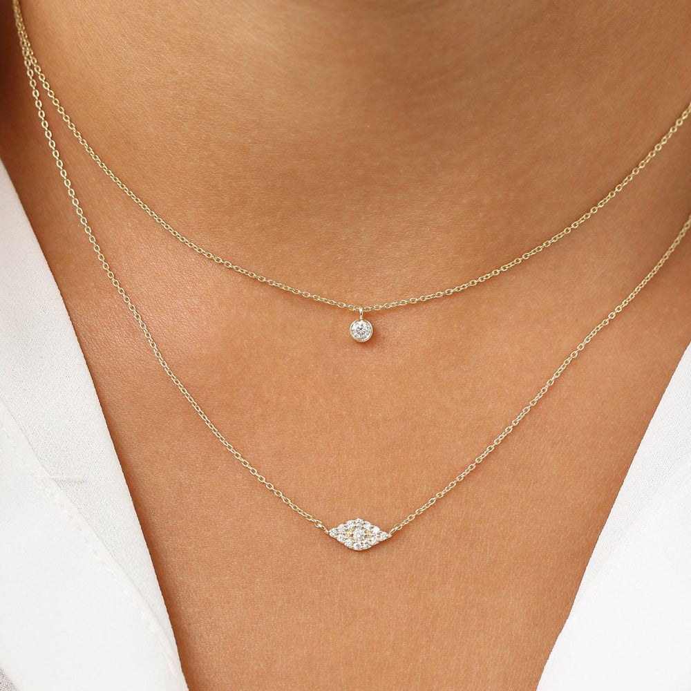OBFJ1651 - Diamond Evil Eye Necklace necklace in selectable metal and diamond options - Roselle Jewelry view 5