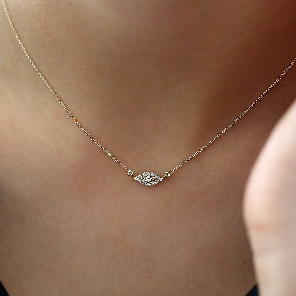 OBFJ1651 - Diamond Evil Eye Necklace necklace in selectable metal and diamond options - Roselle Jewelry view 2