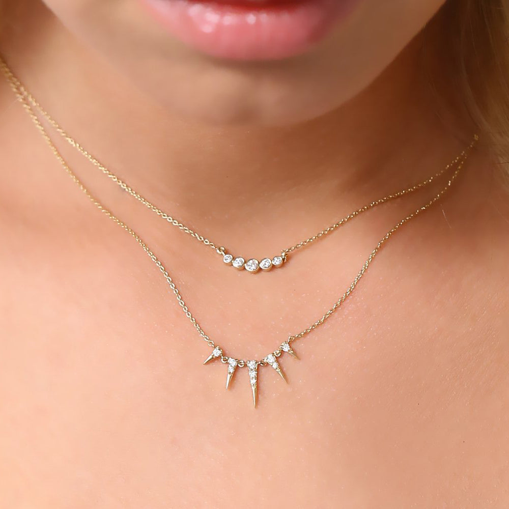 OBFJ1652 - 14K Gold Diamond Spike Necklace 2