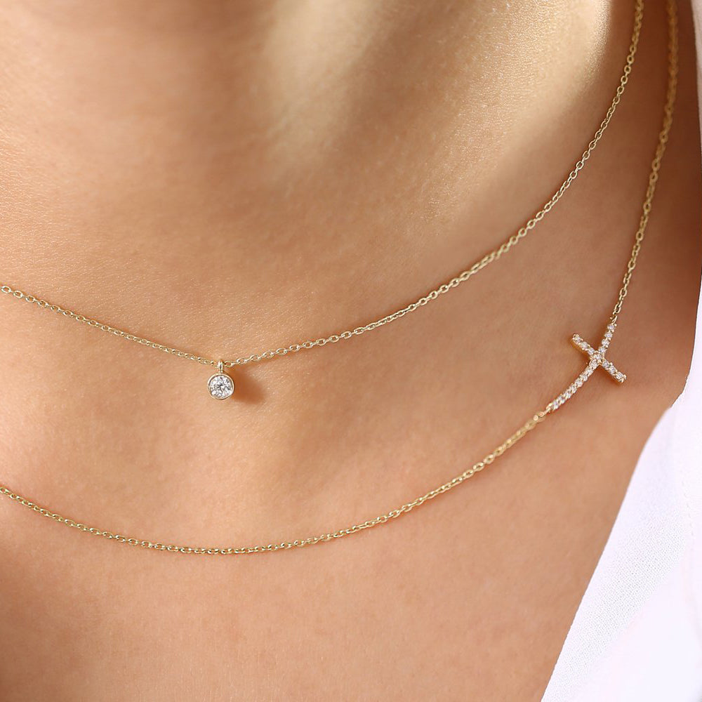 OBFJ1638 - Diamond Solitaire on a Bail necklace in selectable metal and diamond options - Roselle Jewelry view 6