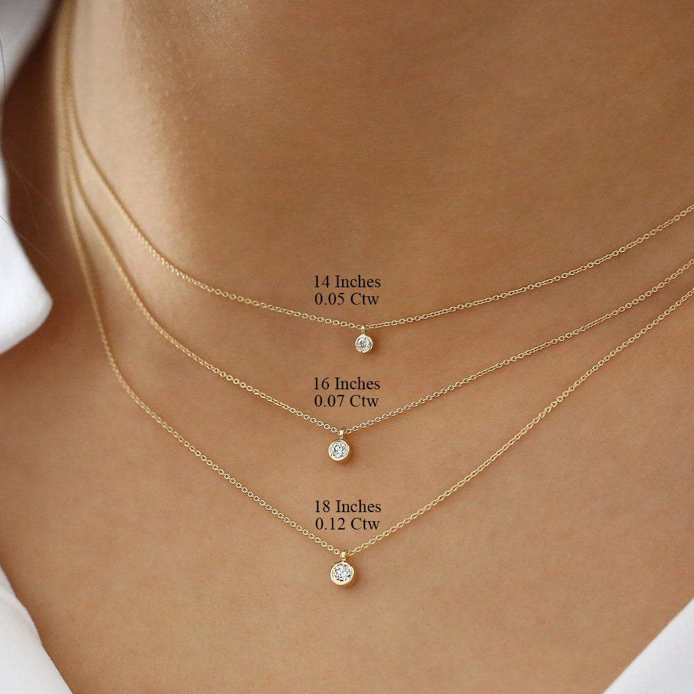 OBFJ1638 - Diamond Solitaire on a Bail necklace in selectable metal and diamond options - Roselle Jewelry view 4