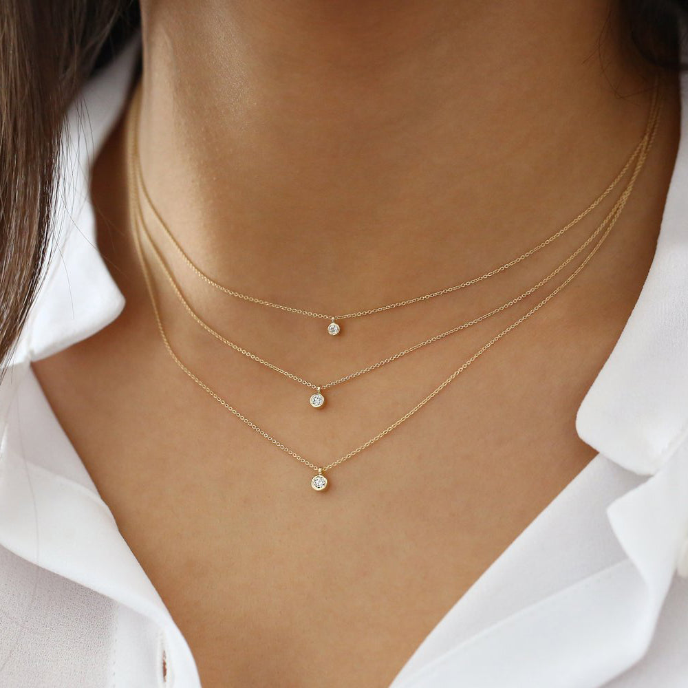 OBFJ1638 - Diamond Solitaire on a Bail necklace in selectable metal and diamond options - Roselle Jewelry view 5