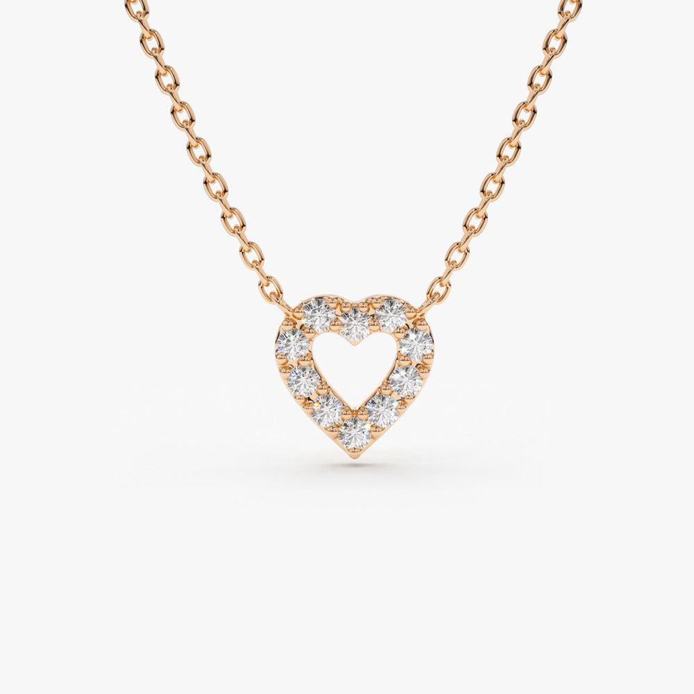 OBFJ0230 - 14K Rose Gold Tiny Diamond Heart Necklace 1