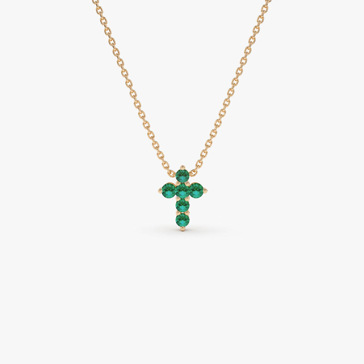 OBFJ0984 - Tiny Emerald Cross Necklace necklace in selectable metal and diamond options - Roselle Jewelry view 10