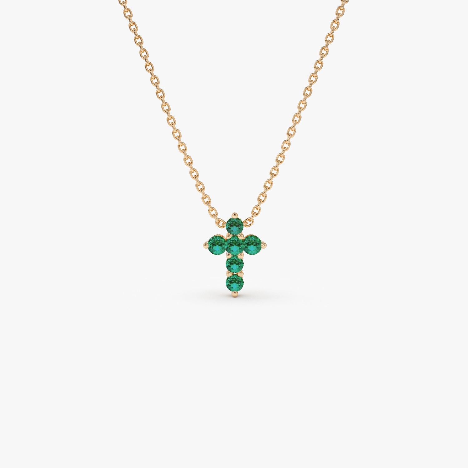 OBFJ0984 - Tiny Emerald Cross Necklace necklace in selectable metal and diamond options - Roselle Jewelry view 6