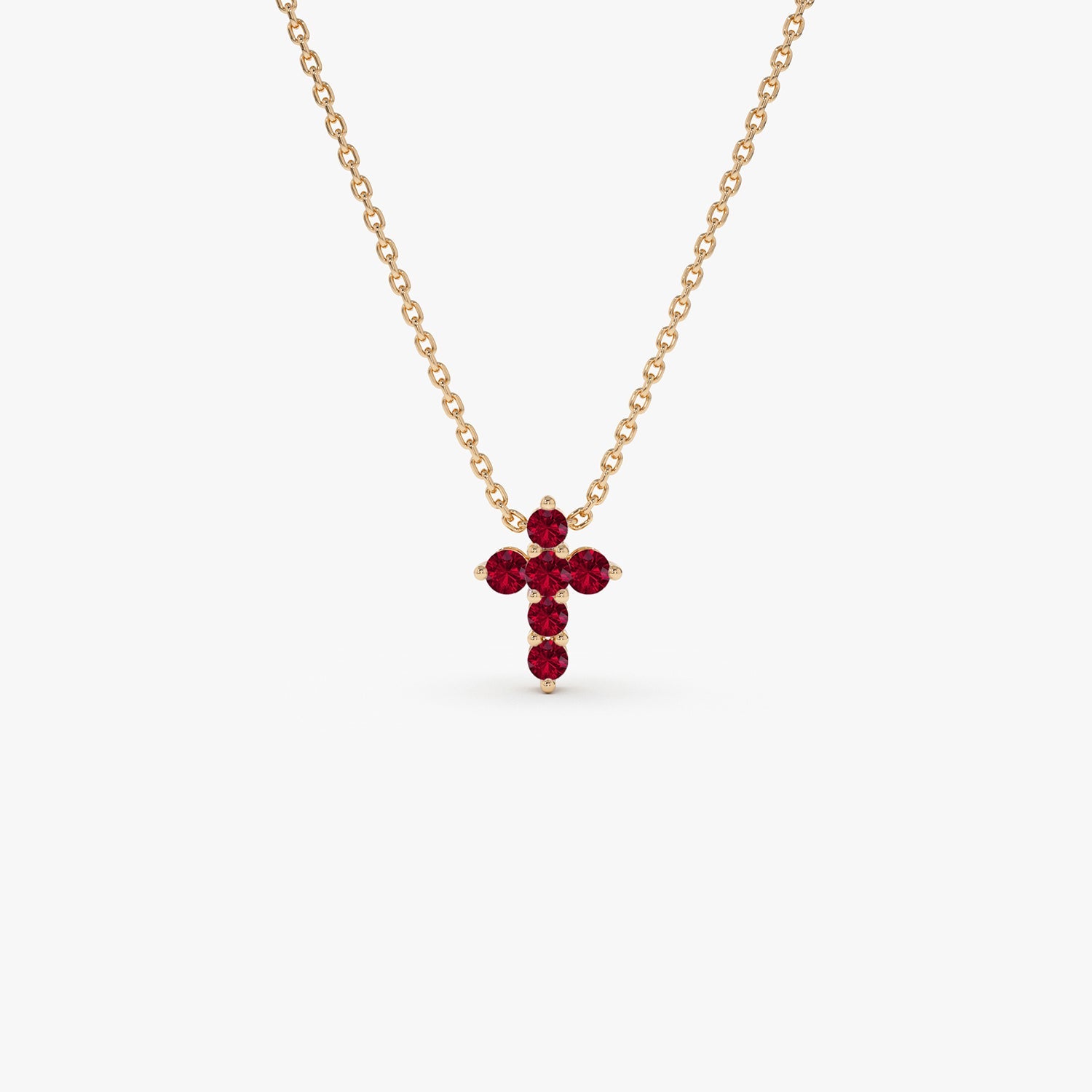 OBFJ0983 - 14K Tiny Ruby Cross Necklace 4