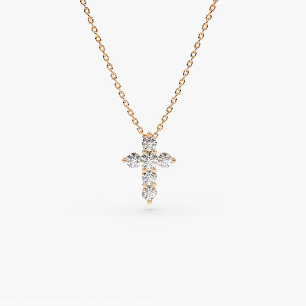 OBFJ1693 - 14K Gold Medium Diamond Cross Necklace 7
