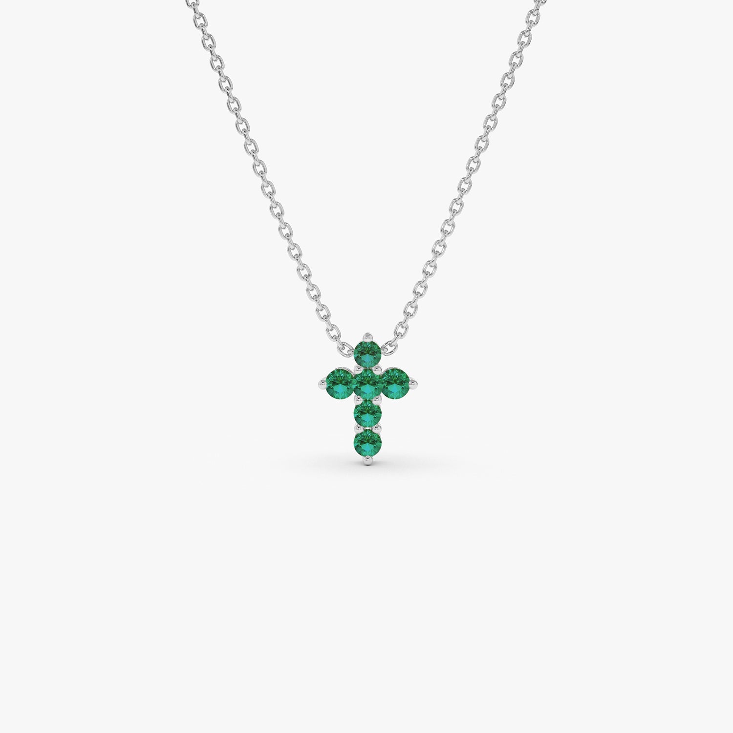 OBFJ0984 - Tiny Emerald Cross Necklace necklace in selectable metal and diamond options - Roselle Jewelry view 11