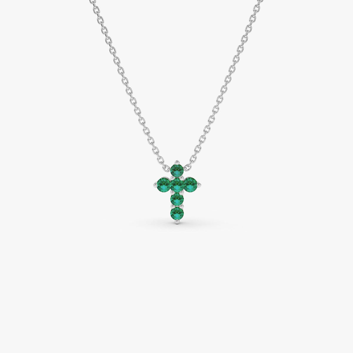 OBFJ0984 - Tiny Emerald Cross Necklace necklace in selectable metal and diamond options - Roselle Jewelry view 11