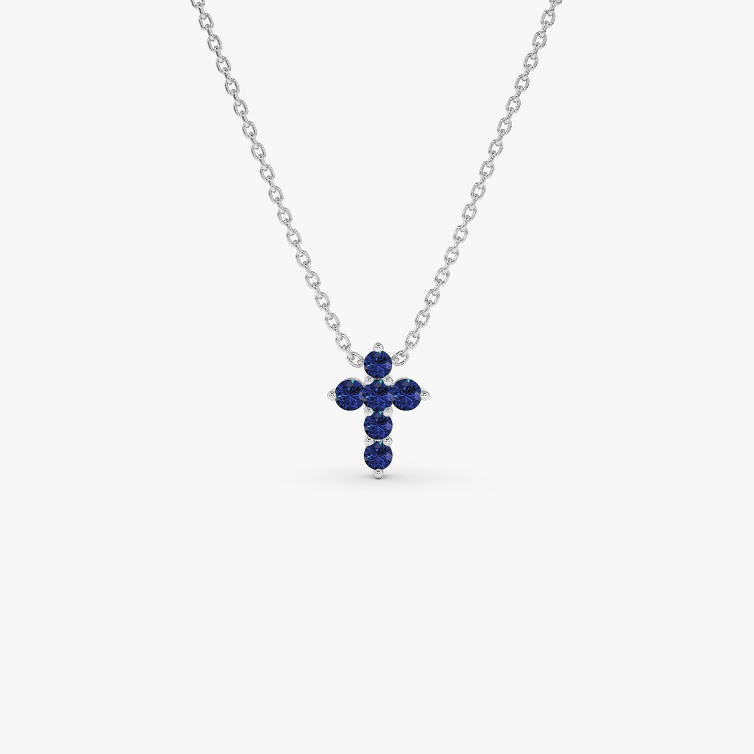OBFJ0982 - 14K Tiny Sapphire Cross Necklace 12