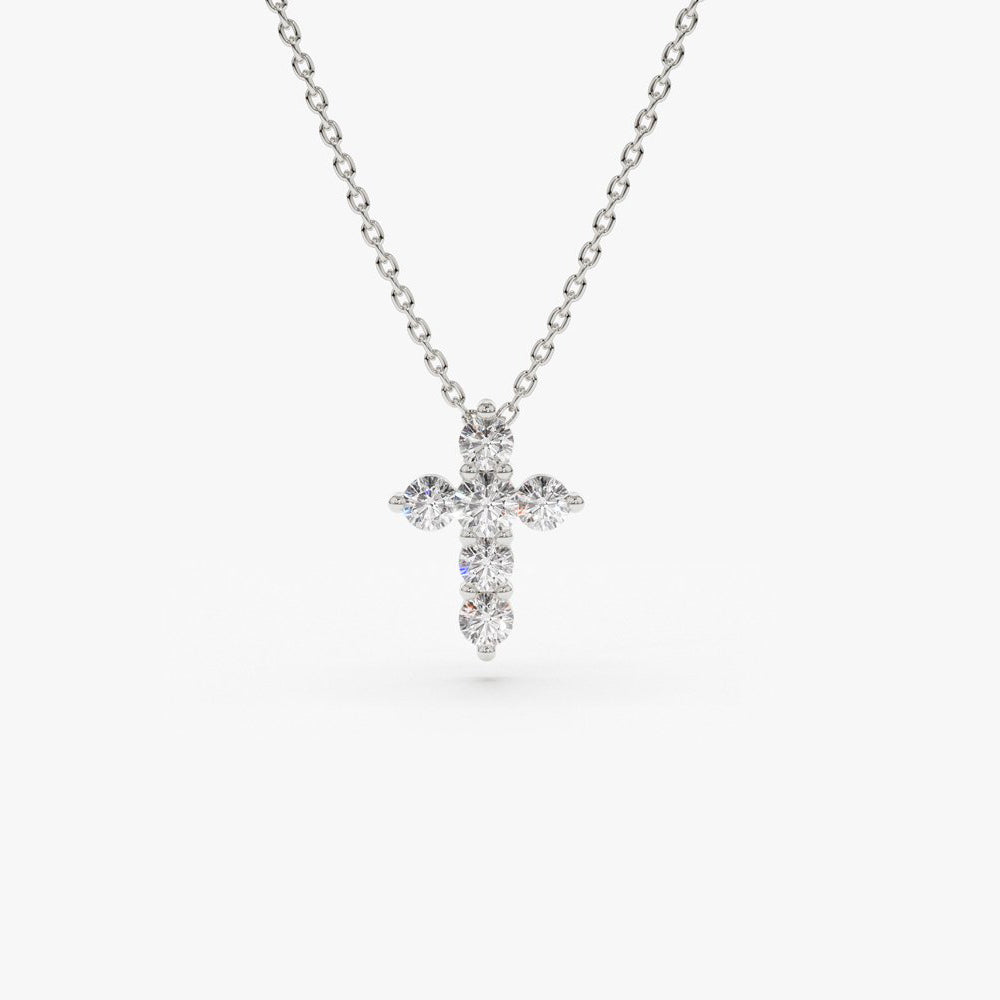 OBFJ1563 - Tiny Diamond Cross Necklace necklace in selectable metal and diamond options - Roselle Jewelry view 5