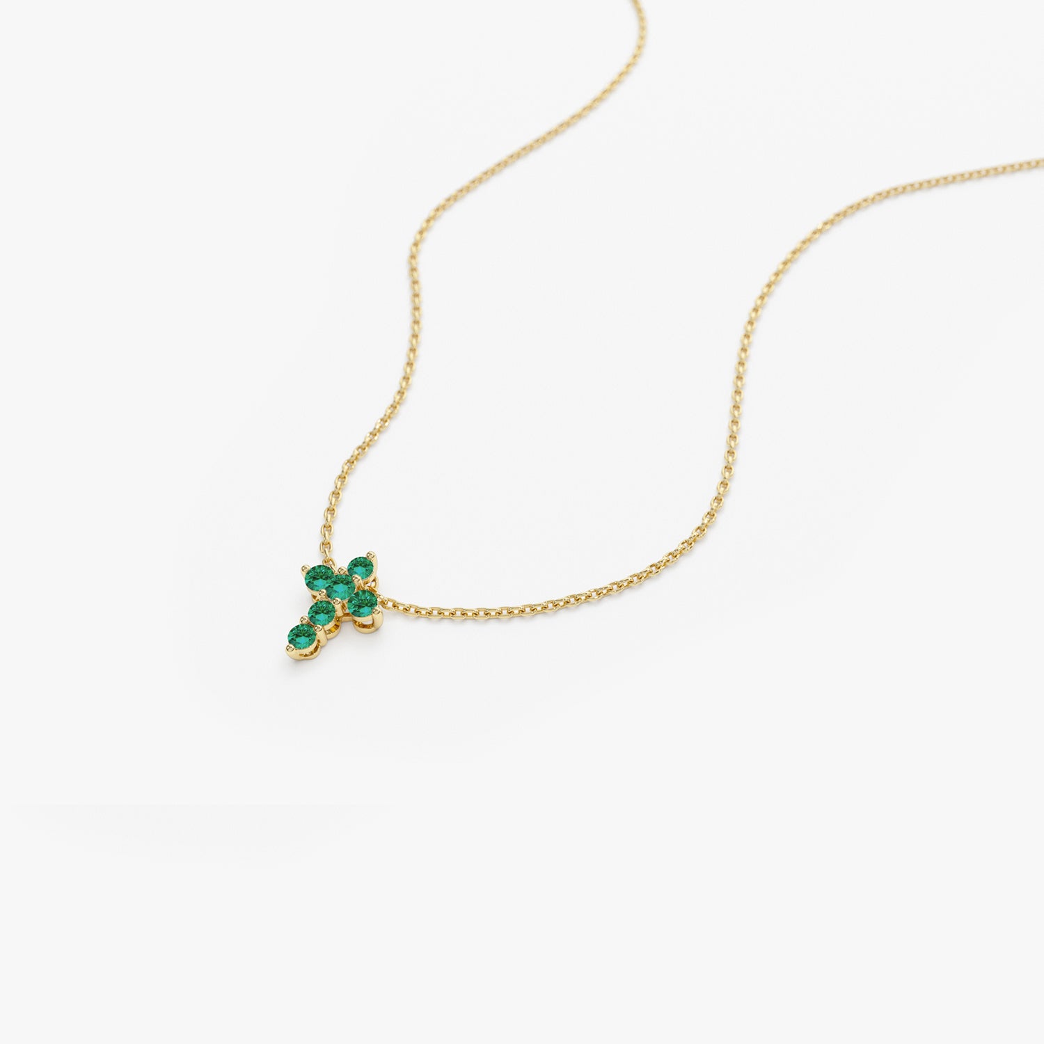 OBFJ0984 - Tiny Emerald Cross Necklace necklace in selectable metal and diamond options - Roselle Jewelry view 8