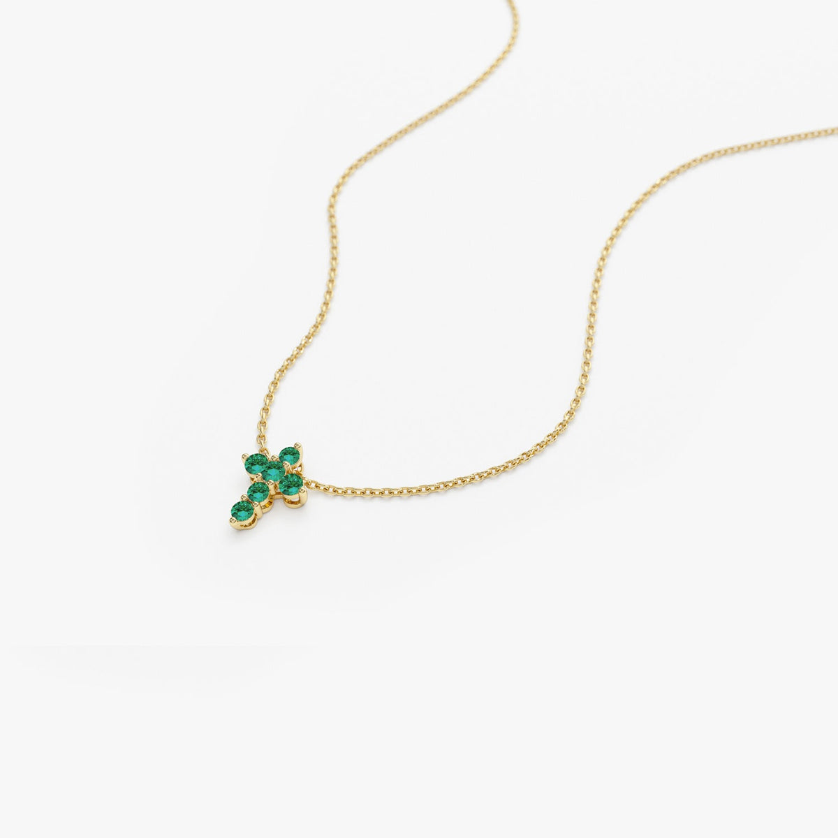 OBFJ0984 - Tiny Emerald Cross Necklace necklace in selectable metal and diamond options - Roselle Jewelry view 8