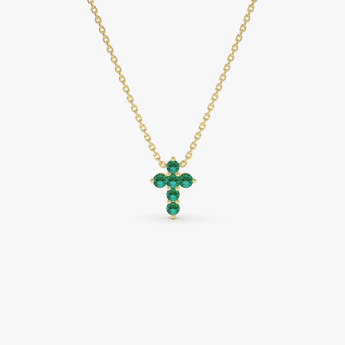 OBFJ0984 - Tiny Emerald Cross Necklace necklace in selectable metal and diamond options - Roselle Jewelry view 9