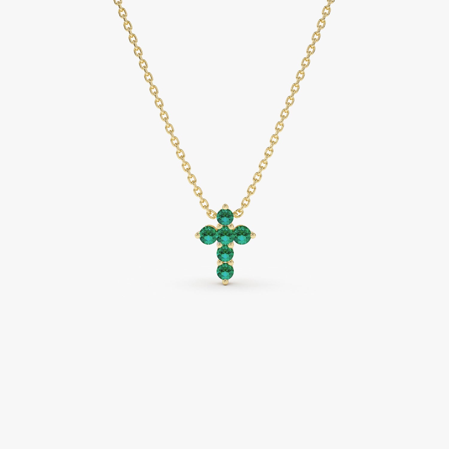 OBFJ0984 - Tiny Emerald Cross Necklace necklace in selectable metal and diamond options - Roselle Jewelry view 1