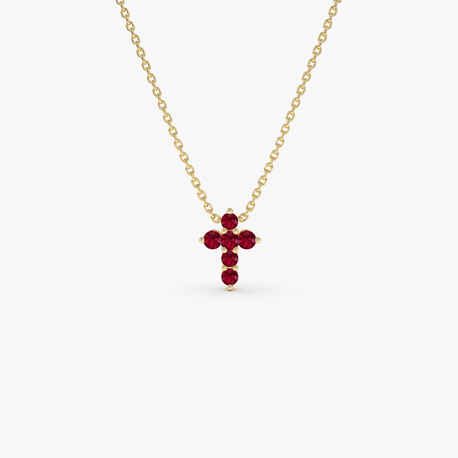 OBFJ0983 - 14K Tiny Ruby Cross Necklace 1