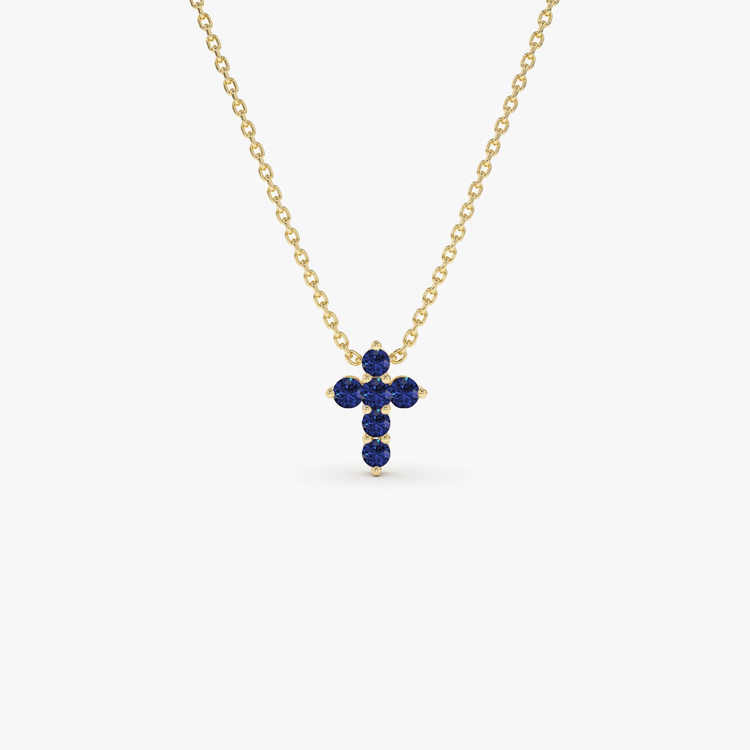 OBFJ0982 - 14K Tiny Sapphire Cross Necklace 8