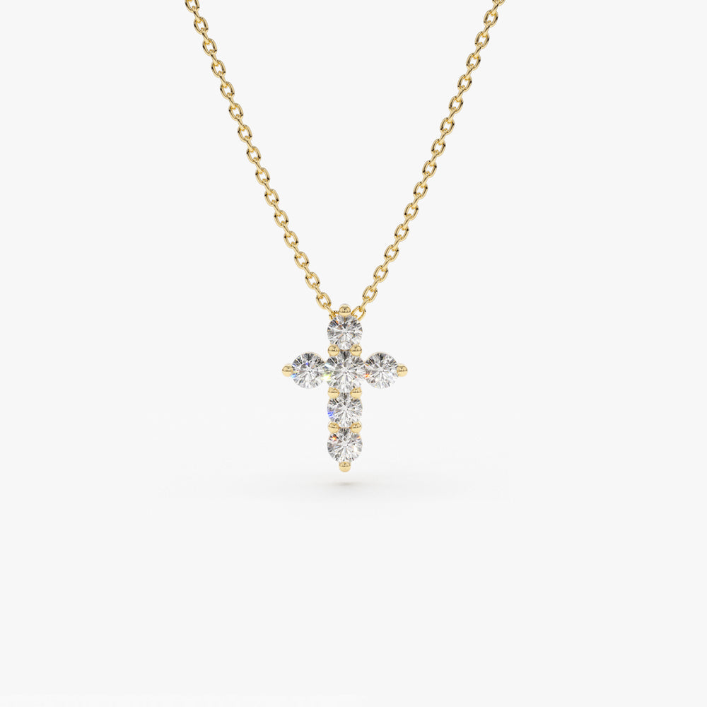 OBFJ1563 - Tiny Diamond Cross Necklace necklace in selectable metal and diamond options - Roselle Jewelry view 1