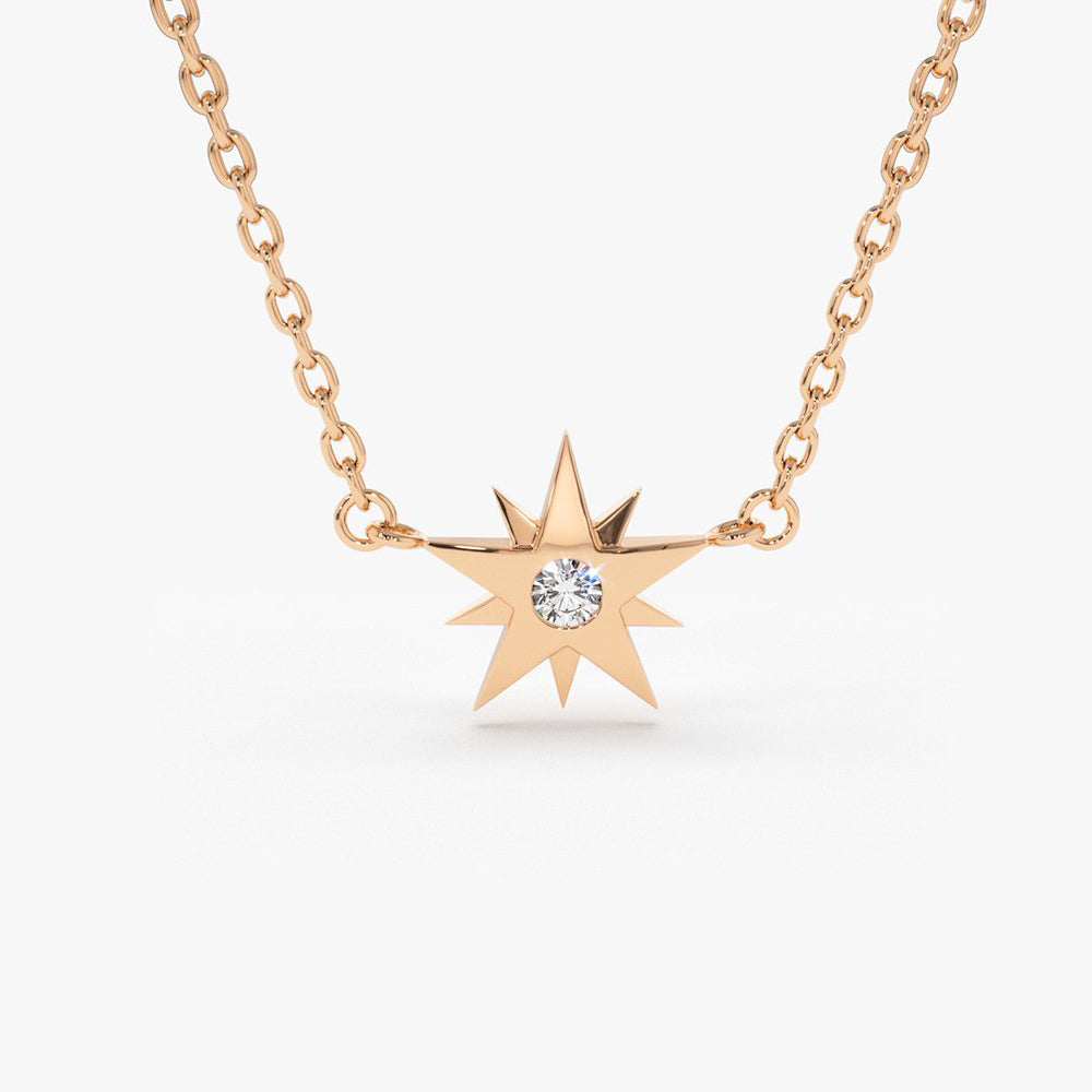 OBFJ1634 - 14K Gold Single Diamond Star Necklace 7