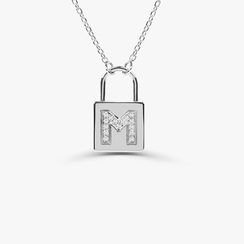 OBFJ1650 - Padlock Initial Necklace necklace in selectable metal and diamond options - Roselle Jewelry view 5