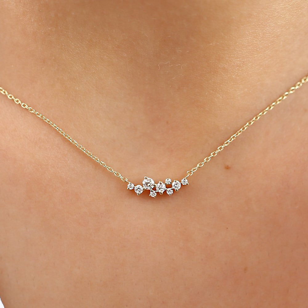 OBFJ1645 - Nine Diamond Cluster Necklace necklace in selectable metal and diamond options - Roselle Jewelry view 2