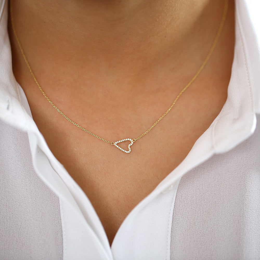 OBFJ1641 - 14K Gold Sideways Diamond Heart in Micro Pave Setting 3
