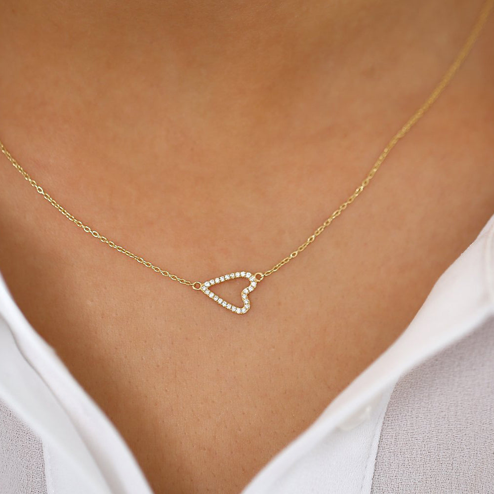 OBFJ1641 - 14K Gold Sideways Diamond Heart in Micro Pave Setting 2