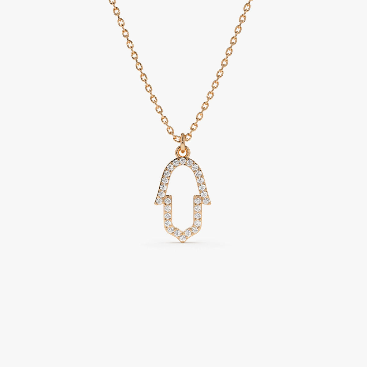 OBFJ0220 - Rose Diamond Hamsa Necklace necklace in selectable metal and diamond options - Roselle Jewelry view 1