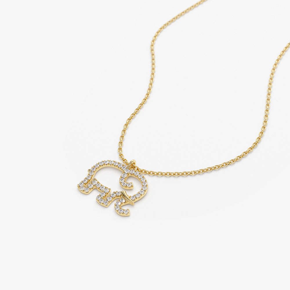 OBFJ1685 - 14K Gold Diamond Elephant Charm Necklace 6