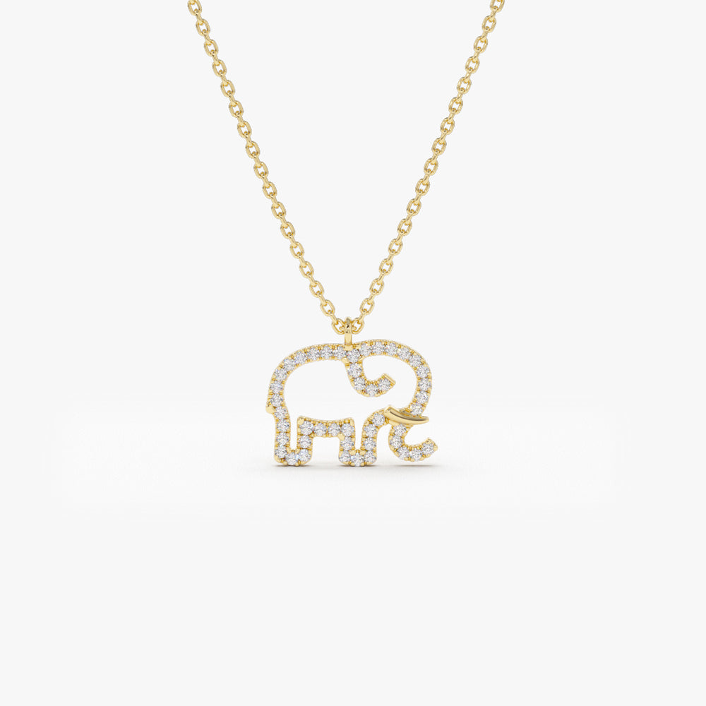 OBFJ1685 - 14K Gold Diamond Elephant Charm Necklace 1