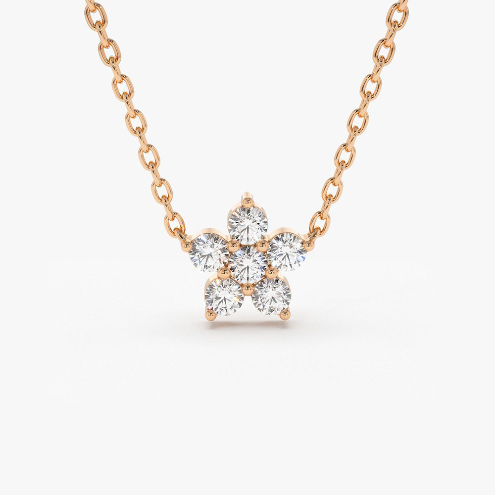 OBFJ1743 - Flower Charm Diamond Necklace necklace in selectable metal and diamond options - Roselle Jewelry view 3