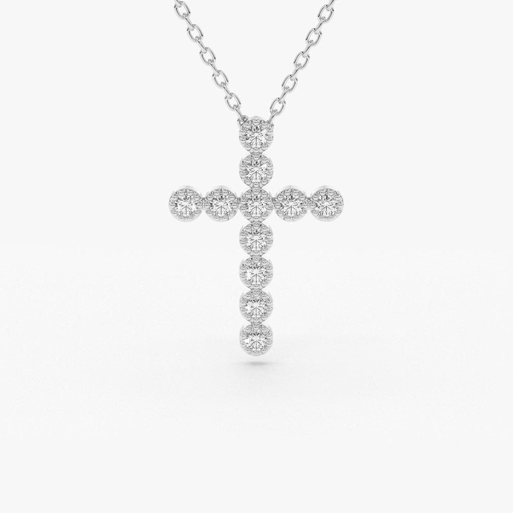 OBFJ1733 - 14K Gold Bezel Setting With Milgrain Diamond Cross Necklace 5