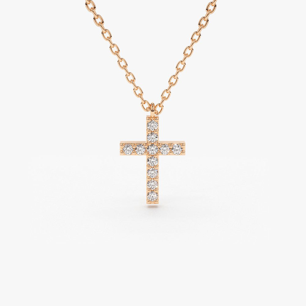 OBFJ1737 - 14K Gold Micro Pave Diamond Cross Necklace 5