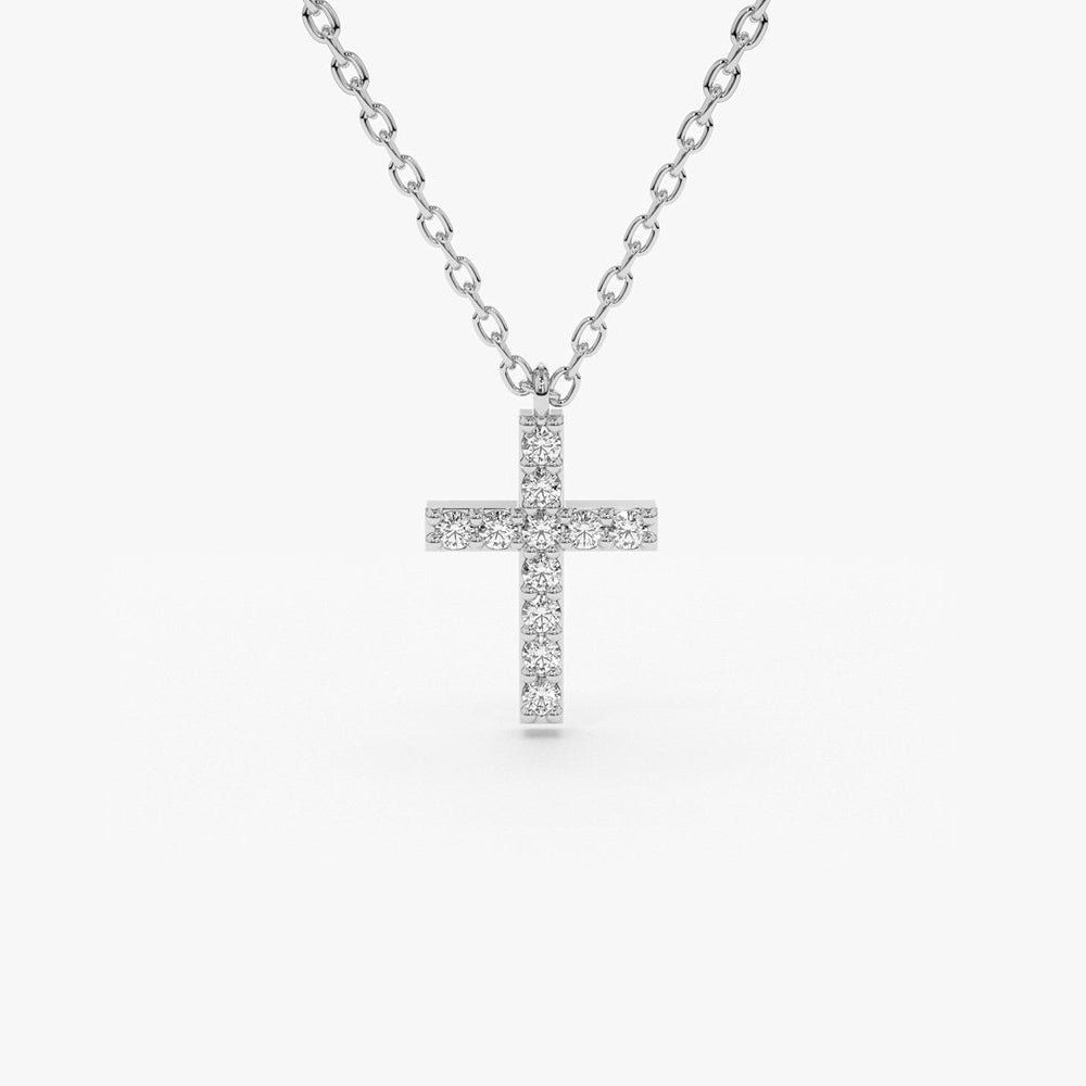 OBFJ1737 - 14K Gold Micro Pave Diamond Cross Necklace 6